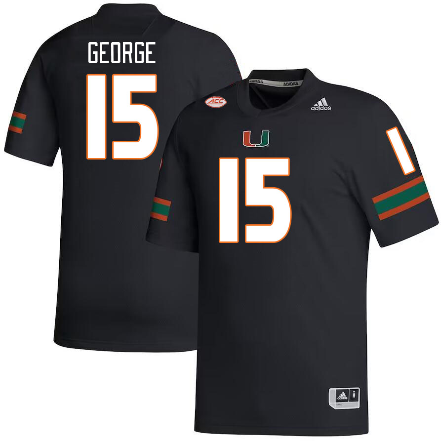 Men #15 Jacolby George Miami Hurricanes College Football Jerseys Stitched-Black